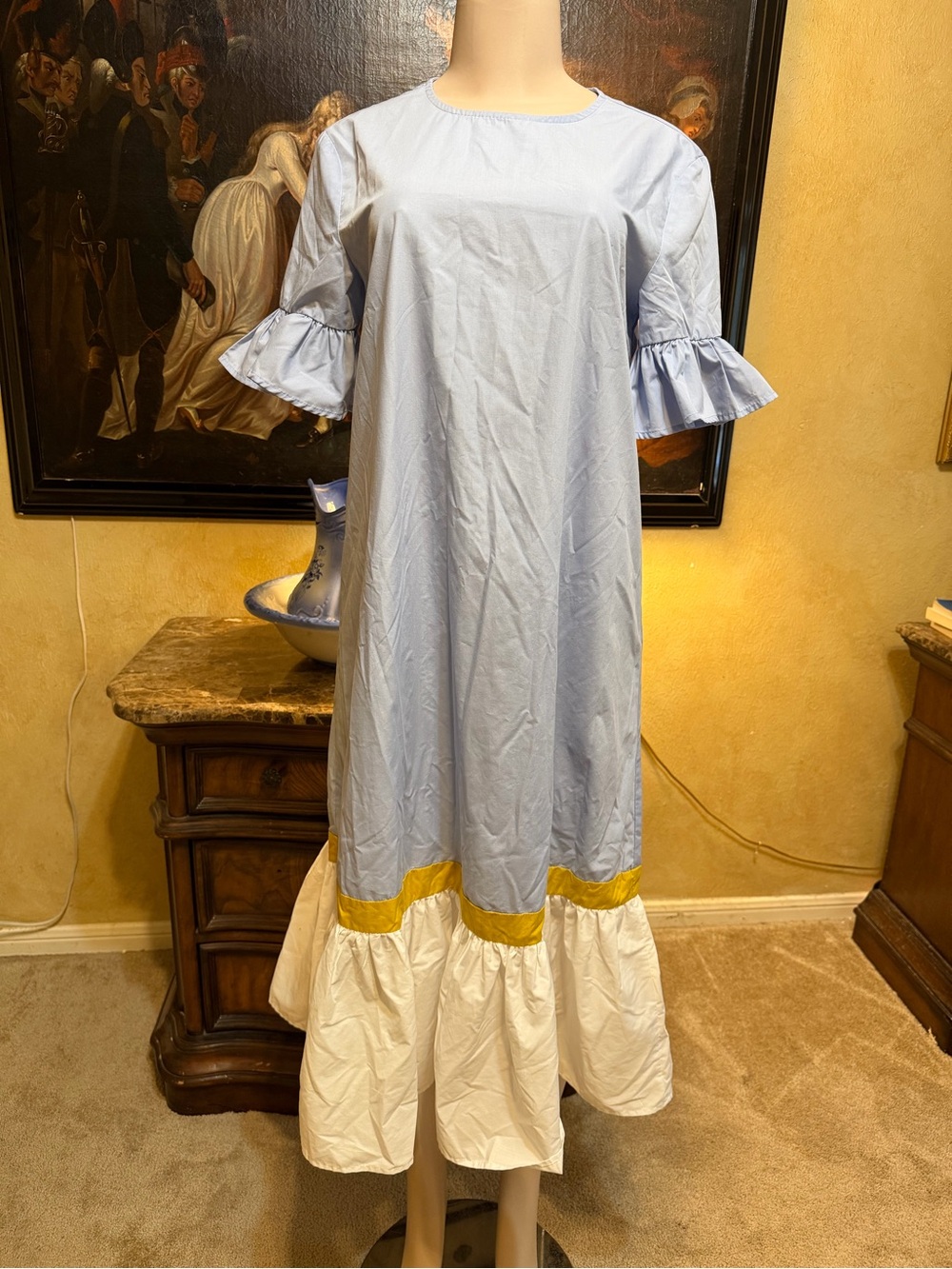 SHEIN Sky Blue Dress with White Ruffle and Yellow Trim